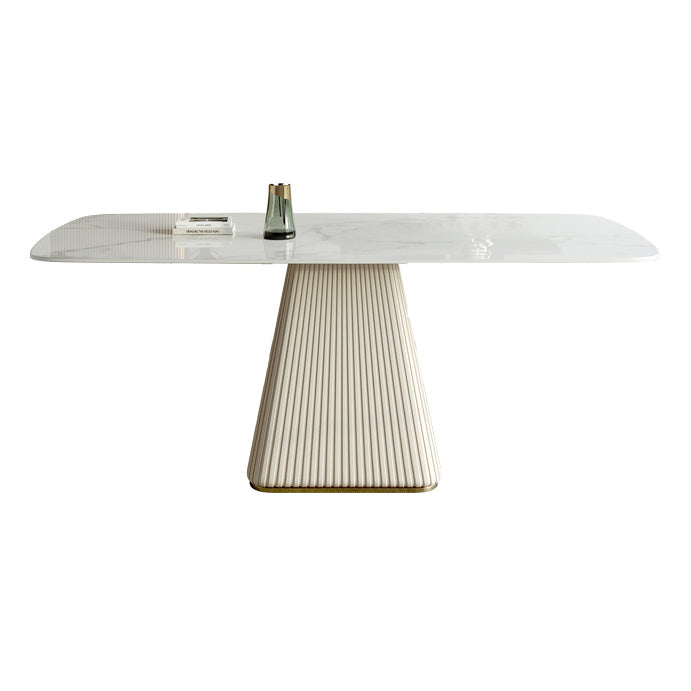 Metal Traditional Luxury Rectangular Dining Table Sintered Stone Table with Pedestal Base