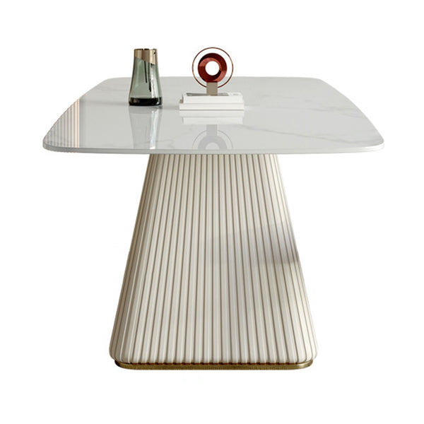 Metal Traditional Luxury Rectangular Dining Table Sintered Stone Table with Pedestal Base