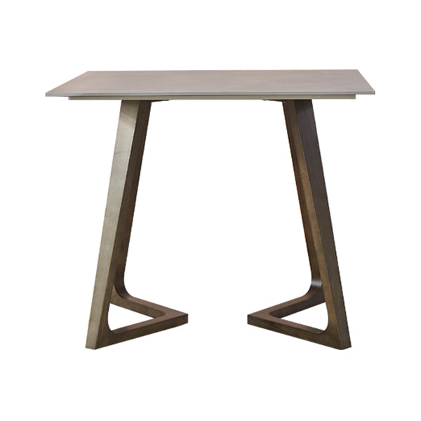 Square Grey Tone Dining Table Sintered Stone Table Industrial with Double Pedestal