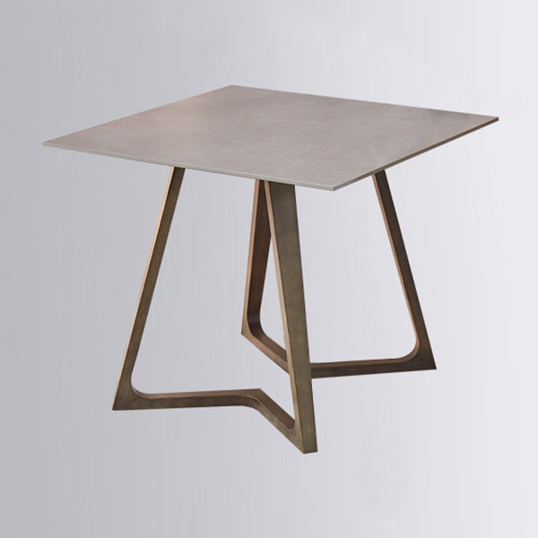 Square Grey Tone Dining Table Sintered Stone Table Industrial with Double Pedestal
