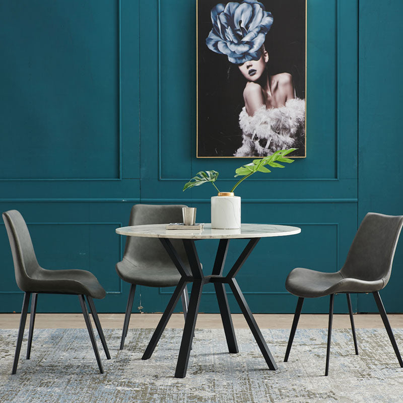 Mesa de comedor blanca de mármol redonda Simplicidad de 4 patas para comedor para comedor