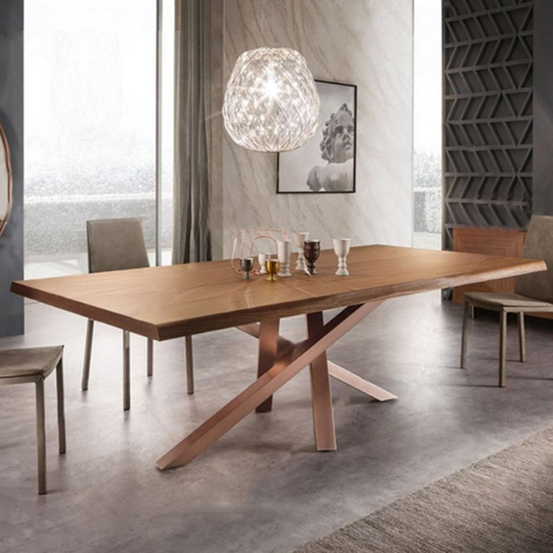 Mesa de comedor de madera maciza de pino, Pedestal único, Base metálica, mesa rectangular para el hogar