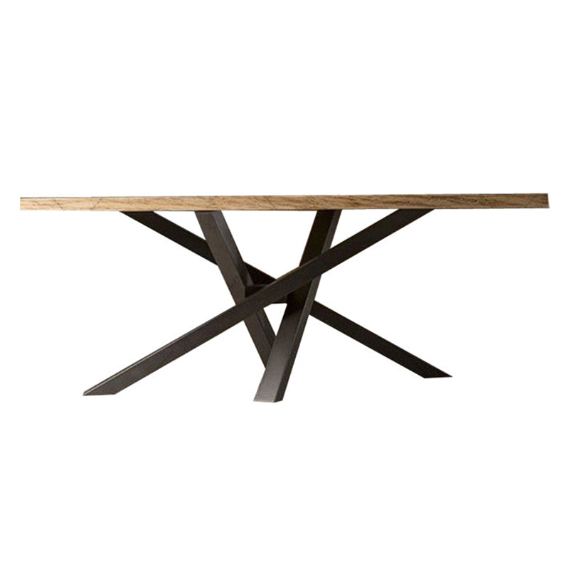 Mesa de comedor de madera maciza de pino, Pedestal único, Base metálica, mesa rectangular para el hogar