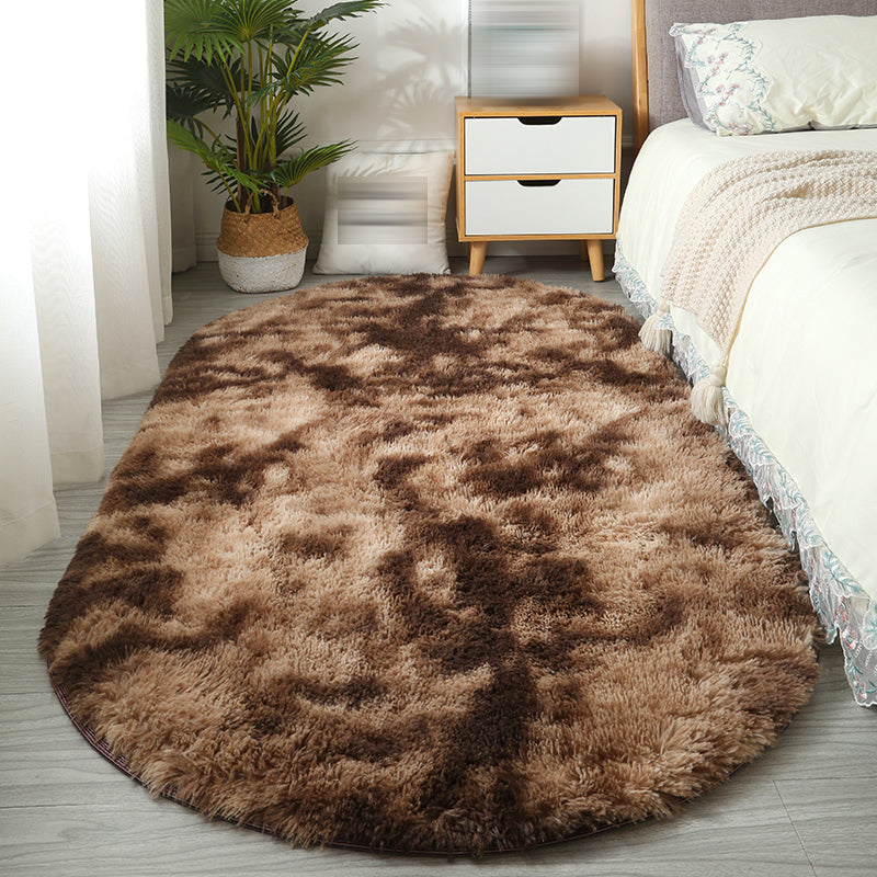 Minimalist Bedside Rug Simple Plain Carpet Polyester Shag Rug with Non-Slip Backing