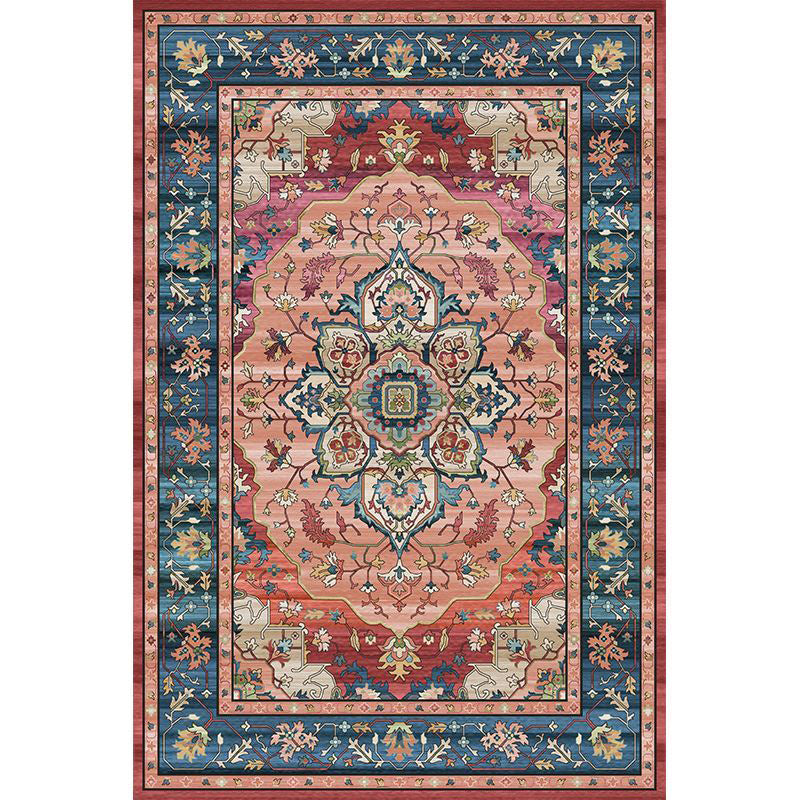 Moroccan Medallion Pattern Carpet Polyester Area Rug Stain Resistant Indoor Rug for Living Room