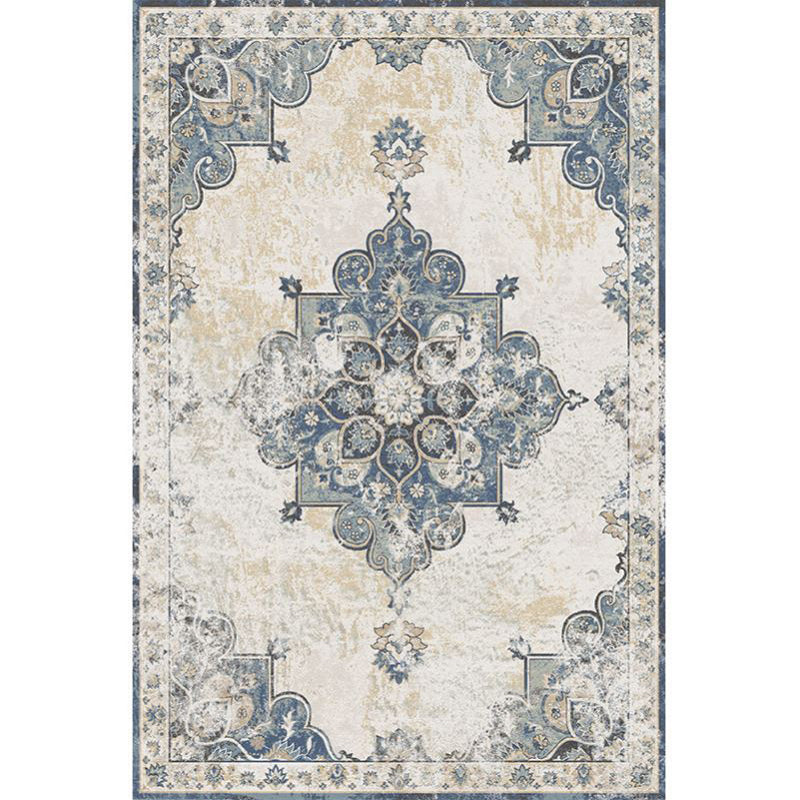 Moroccan Medallion Pattern Carpet Polyester Area Rug Stain Resistant Indoor Rug for Living Room