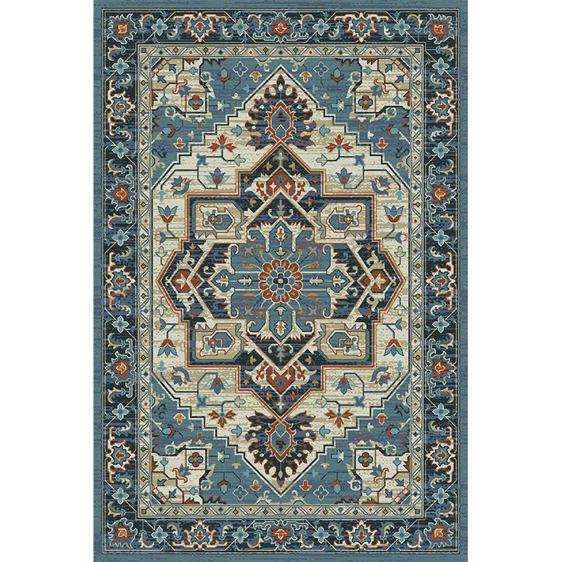 Moroccan Medallion Pattern Carpet Polyester Area Rug Stain Resistant Indoor Rug for Living Room