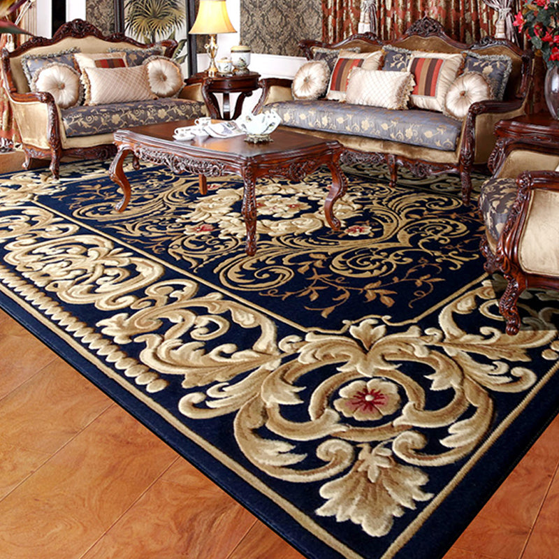 Navy Living Room Area Rug Medallion Pattern Polyester Area Carpet Stain Resistant Rug