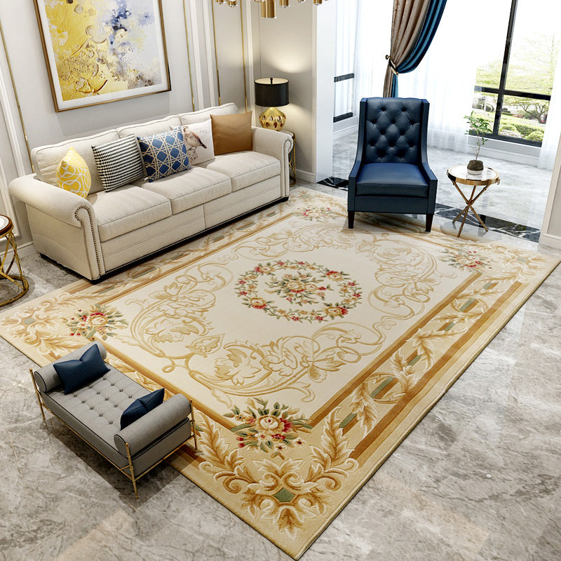 Navy Living Room Area Rug Medallion Pattern Polyester Area Carpet Stain Resistant Rug