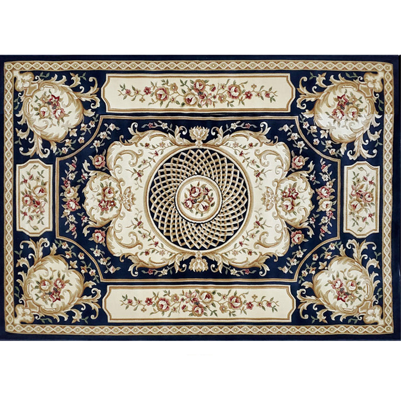 Navy Living Room Area Rug Medallion Pattern Polyester Area Carpet Stain Resistant Rug