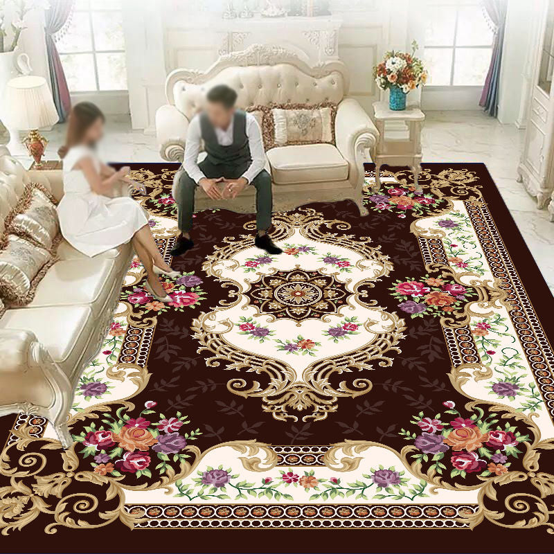 Vintage Medallion Pattern Carpet Polyester Area Rug Stain Resistant Area Rug for Living Room