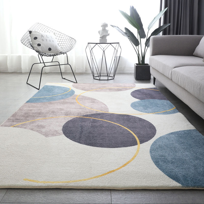 Modern Living Room Rug Blue Polyester Area Rug Geometric Pattern Non-Slip Backing Area Carpet