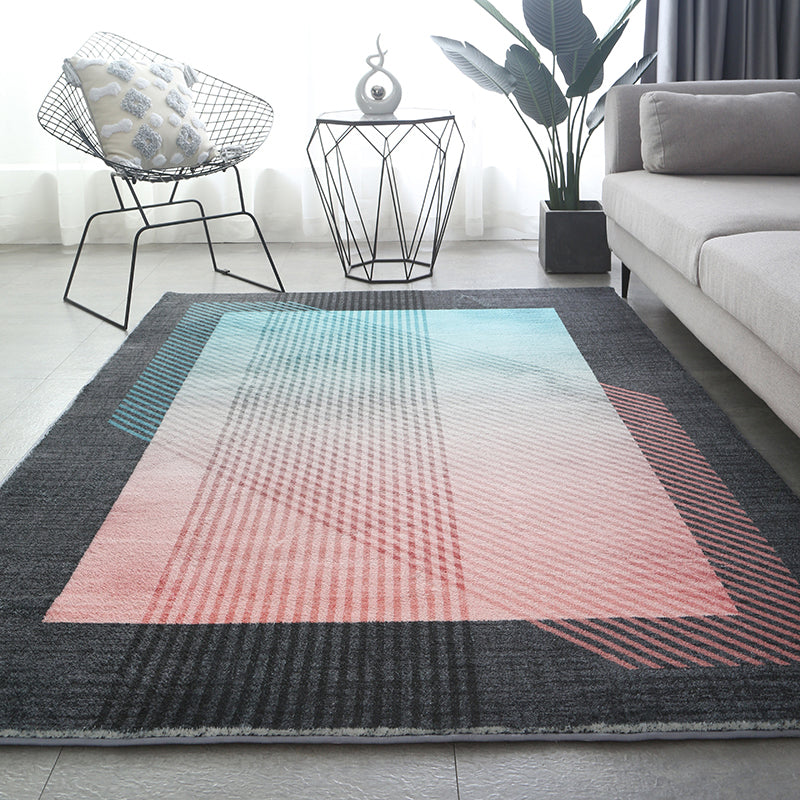 Modern Living Room Rug Blue Polyester Area Rug Geometric Pattern Non-Slip Backing Area Carpet