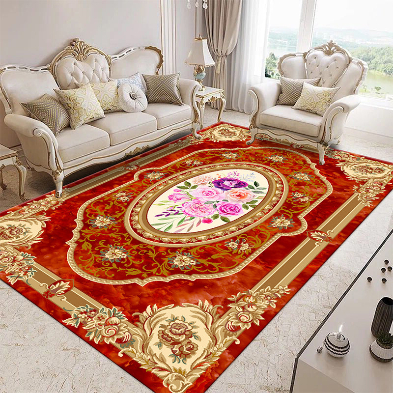 Traditional Area Rug Multicolor Floral Pattern Carpet Stain Resistant Polyester Rug for Home Decor