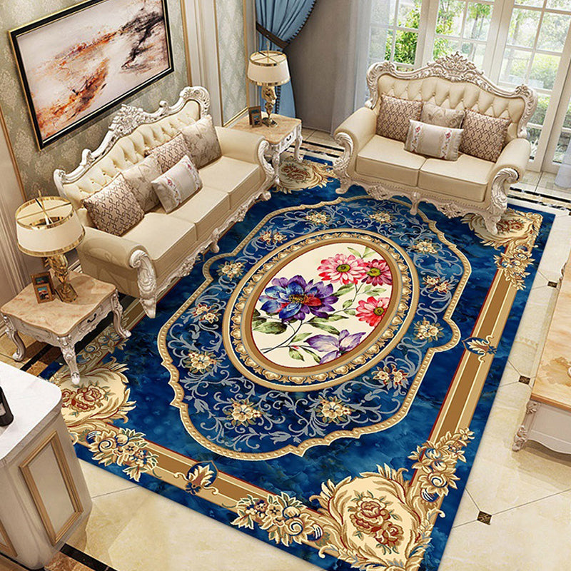 Traditional Area Rug Multicolor Floral Pattern Carpet Stain Resistant Polyester Rug for Home Decor