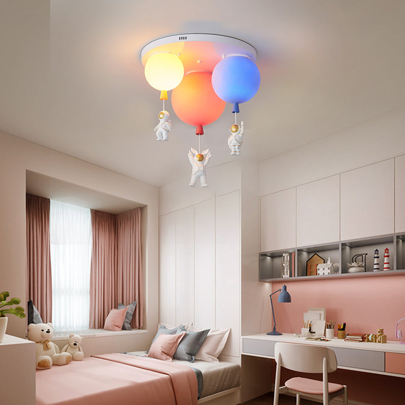 Astronaut Metal Flush Ceiling Light Kids Multi Lights Semi Flush Light with Balloon Acrylic Shade