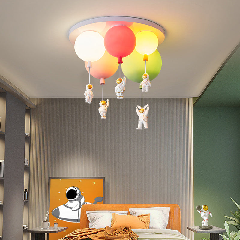 Astronaut Metal Flush Ceiling Light Kids Multi Lights Semi Flush Light with Balloon Acrylic Shade