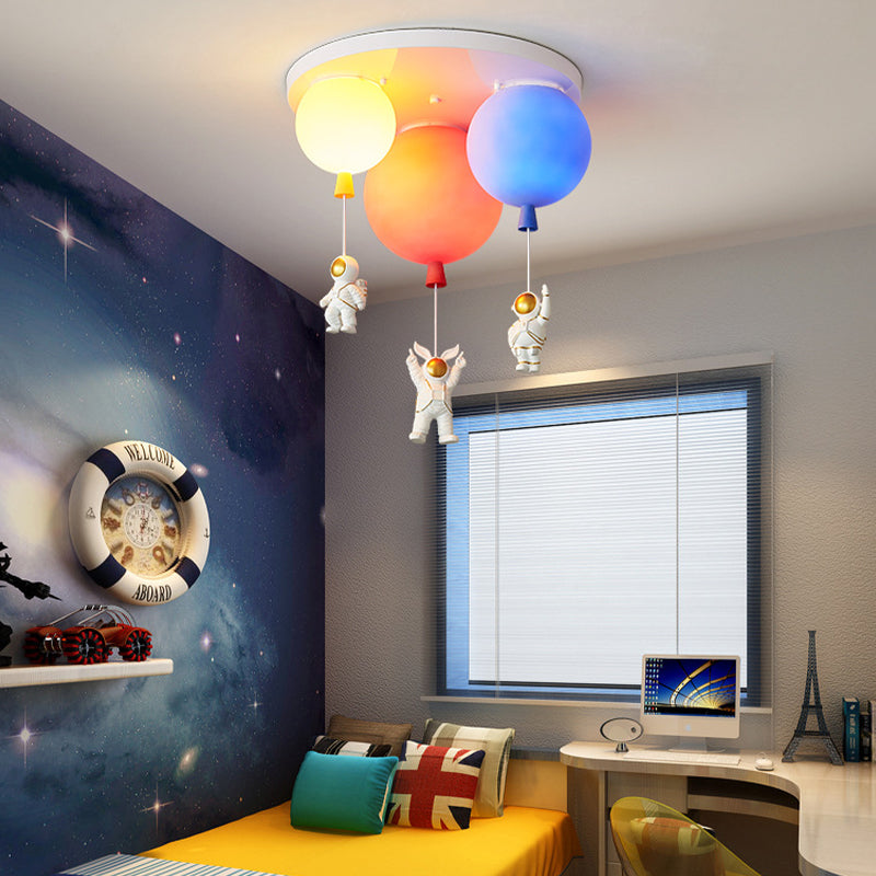 Astronaut Metal Flush Ceiling Light Kids Multi Lights Semi Flush Light with Balloon Acrylic Shade