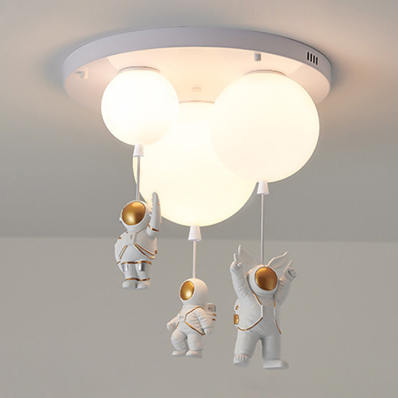 Astronaut Metal Flush Ceiling Light Kids Multi Lights Semi Flush Light with Balloon Acrylic Shade
