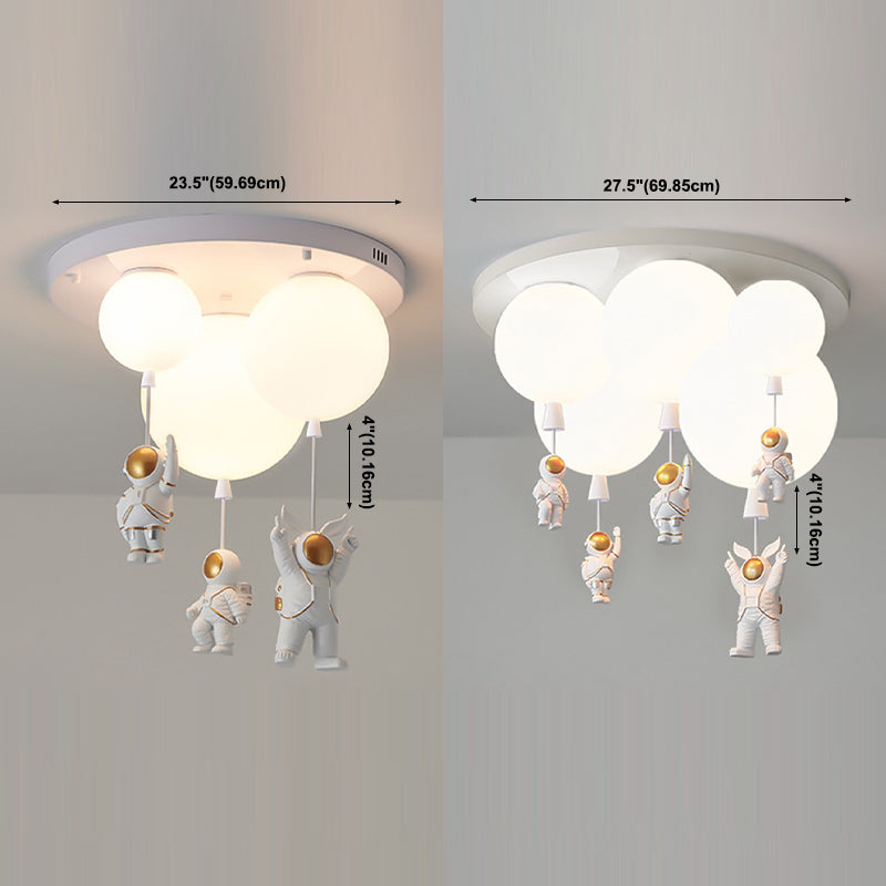 Astronaut Metal Flush Ceiling Light Kids Multi Lights Semi Flush Light with Balloon Acrylic Shade