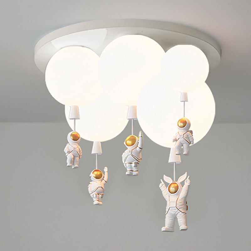 Astronaut Metal Flush Ceiling Light Kids Multi Lights Semi Flush Light with Balloon Acrylic Shade