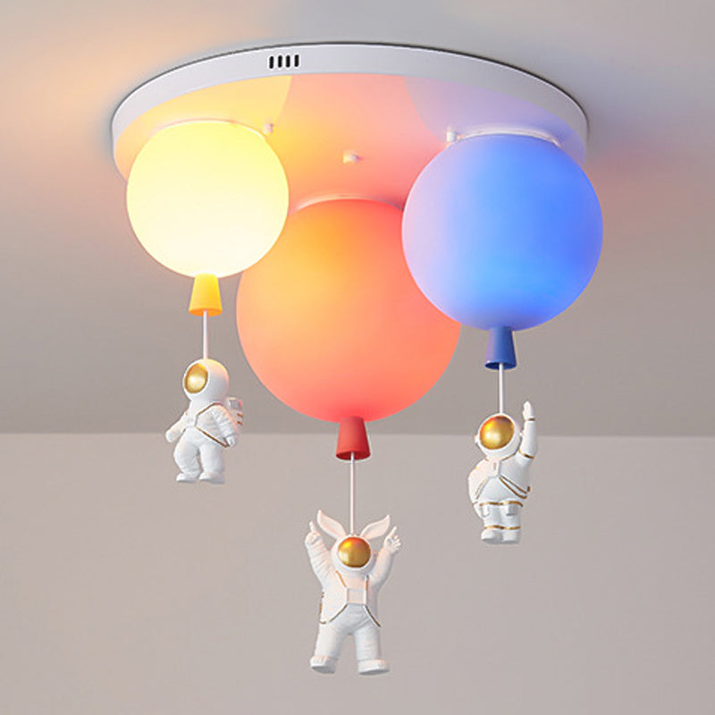 Astronaut Metal Flush Ceiling Light Kids Multi Lights Semi Flush Light with Balloon Acrylic Shade
