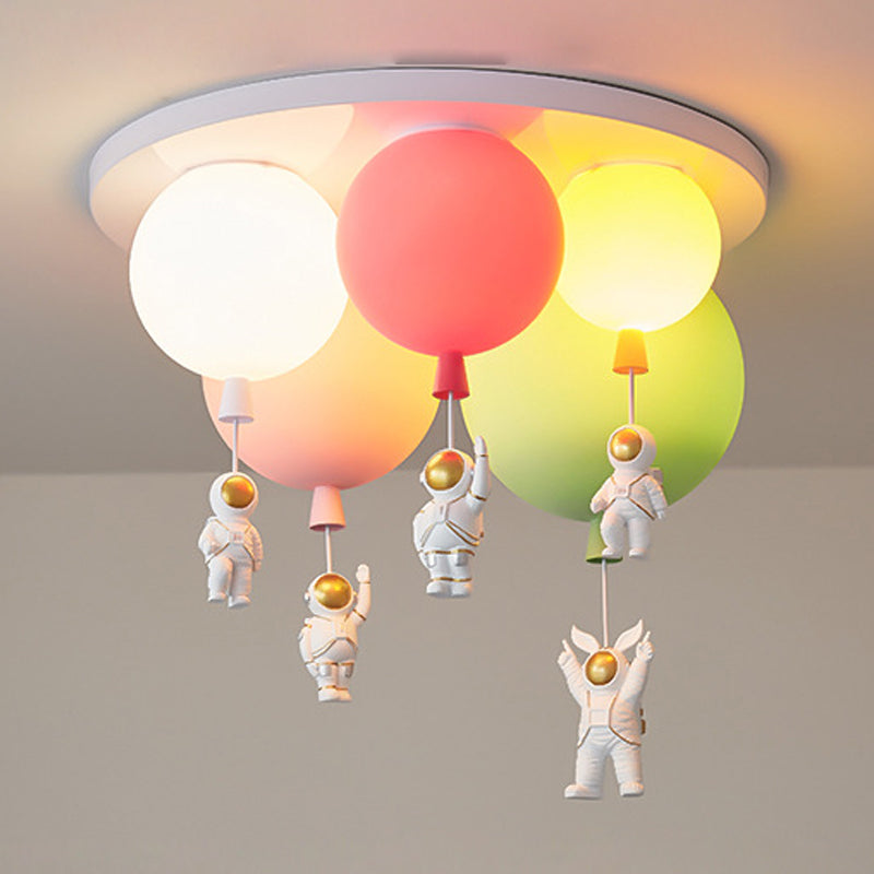 Astronaut Metal Flush Ceiling Light Kids Multi Lights Semi Flush Light with Balloon Acrylic Shade