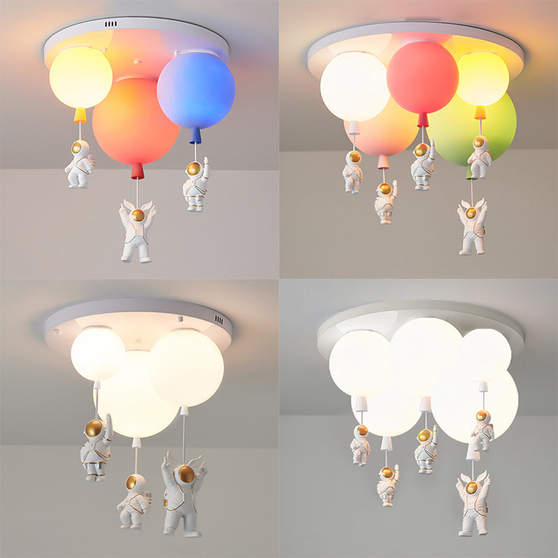 Astronaut Metal Flush Ceiling Light Kids Multi Lights Semi Flush Light with Balloon Acrylic Shade