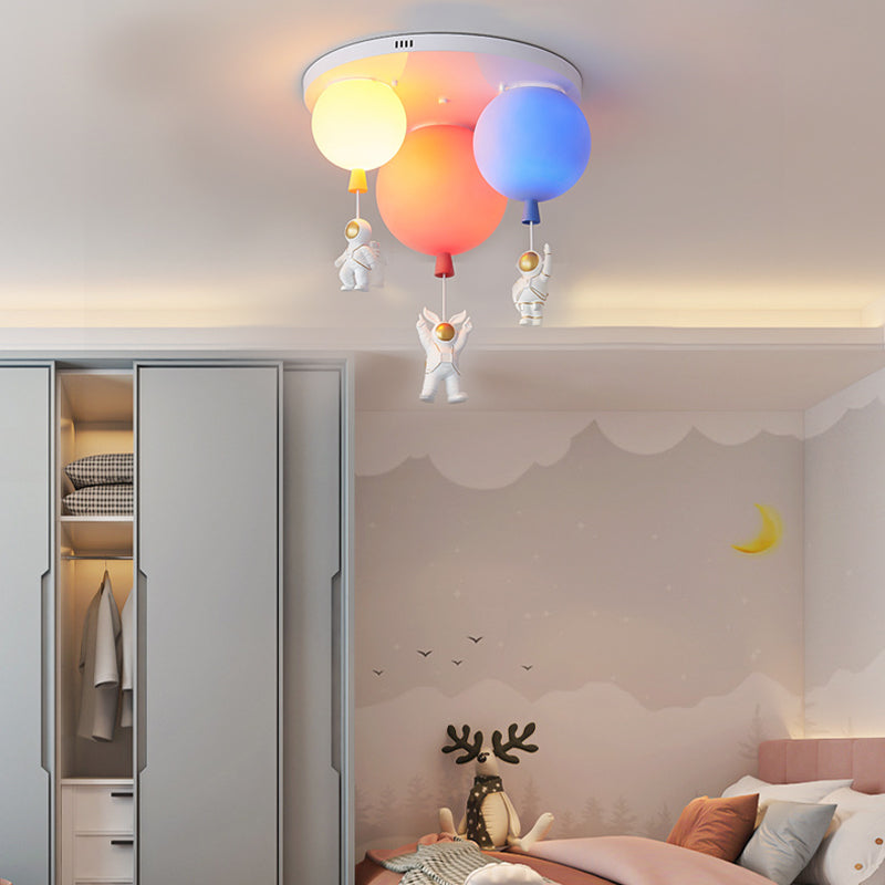 Astronaut Metal Flush Ceiling Light Kids Multi Lights Semi Flush Light with Balloon Acrylic Shade