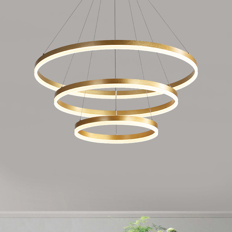 3-Light Chandelier Lamp Modern Three Rings Chandelier Lighting Fixtures with White Acrylic Shade