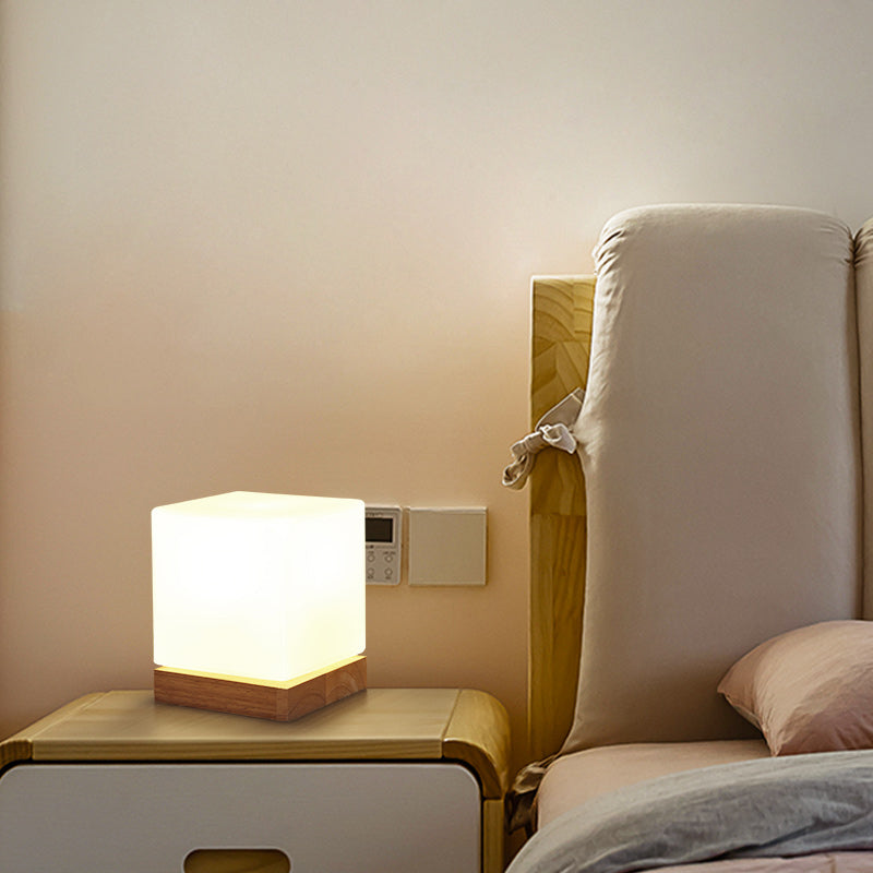Modern Night Table Lamps 1-Light Nightstand Lights with White Glass Shade for Bedroom