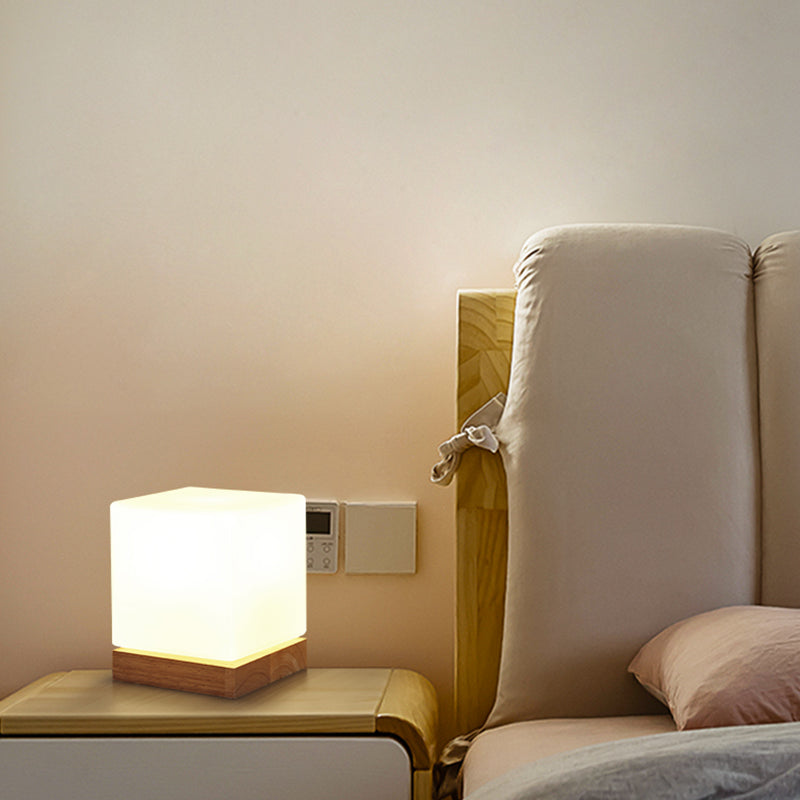 Modern Night Table Lamps 1-Light Nightstand Lights with White Glass Shade for Bedroom