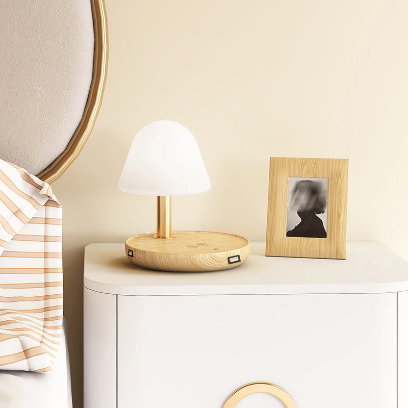Lámparas de mesa nocturna de champiñones Modernas luces de 1 luces de noche con sombra de vidrio blanco para dormitorio