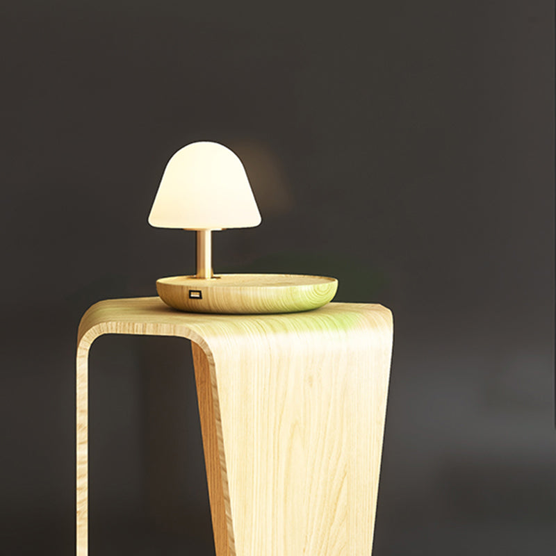 Lámparas de mesa nocturna de champiñones Modernas luces de 1 luces de noche con sombra de vidrio blanco para dormitorio