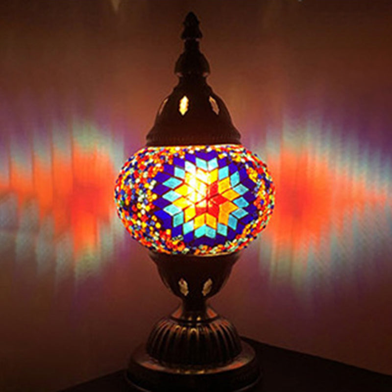 Lampada da tavolo con paralume in vetro stile asiatico, lampada da tavolo a mosaico turco