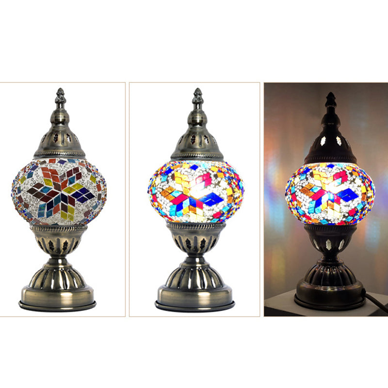 Lampada da tavolo con paralume in vetro stile asiatico, lampada da tavolo a mosaico turco
