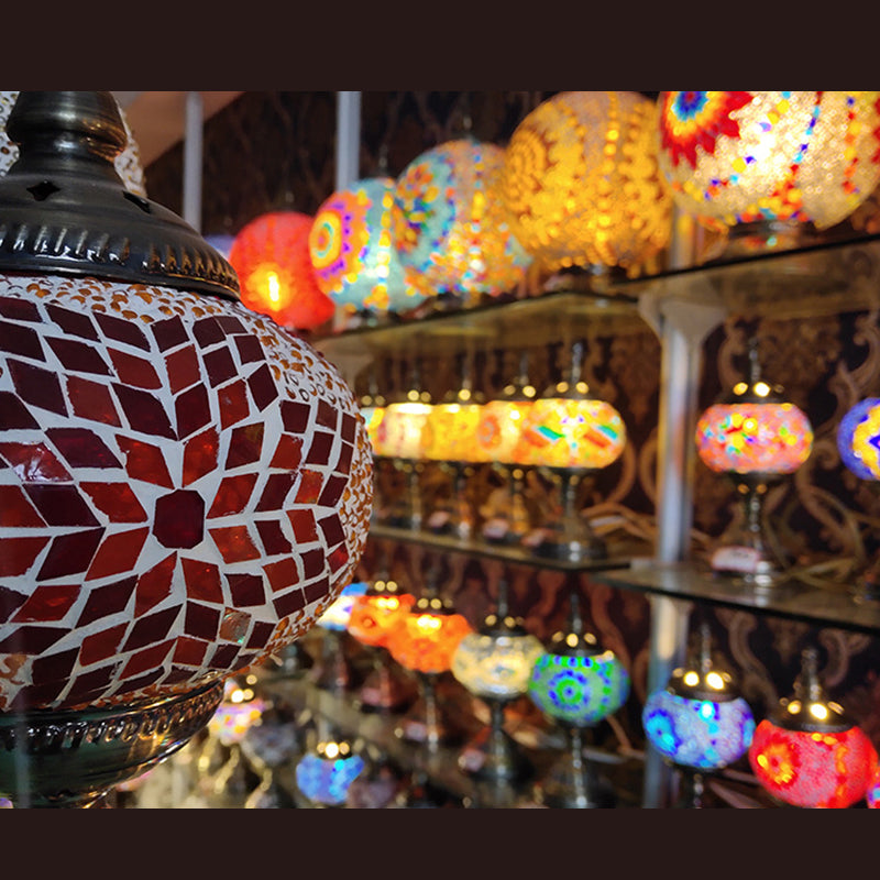 Lampada da tavolo con paralume in vetro stile asiatico, lampada da tavolo a mosaico turco