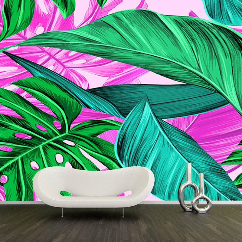 Tropical Plants Mural Wallpaper Moisture Resistant Wall Art for Guest Room Decor, Waterproofing