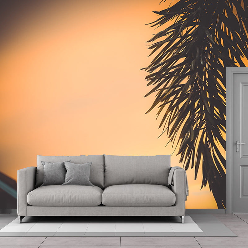 Tropical Palm Leaves Mural Soft Color Stain Resistant Wall Art for Living Room