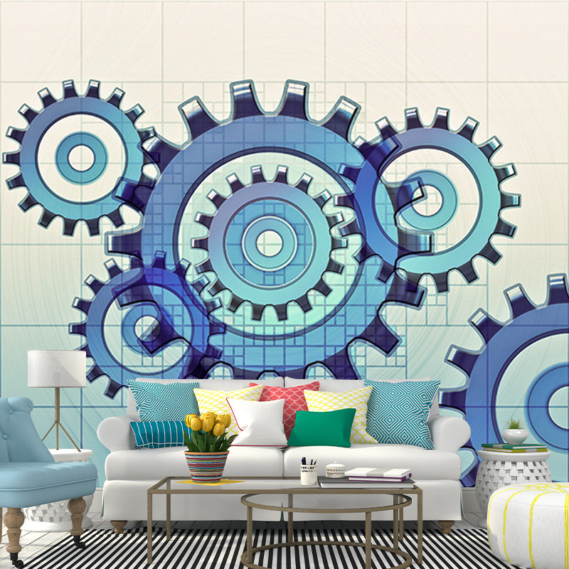 Industrial Style Gear Mural Wallpaper Modern Water Resistant Wall Art for House Interior