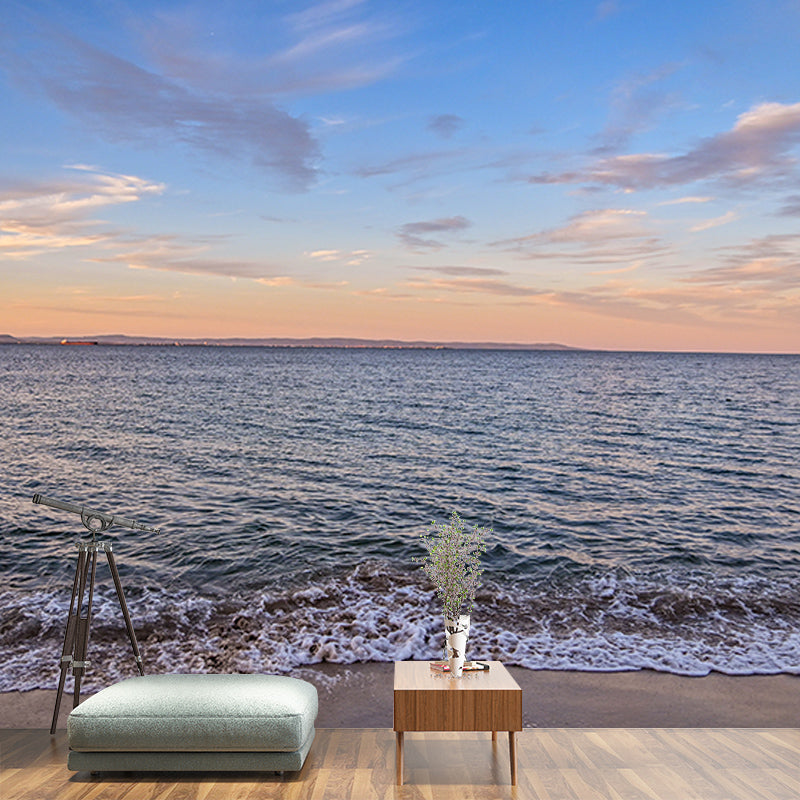 Sea Mural Wallpaper Modernist Nature Scenery Wall Covering in Light Color