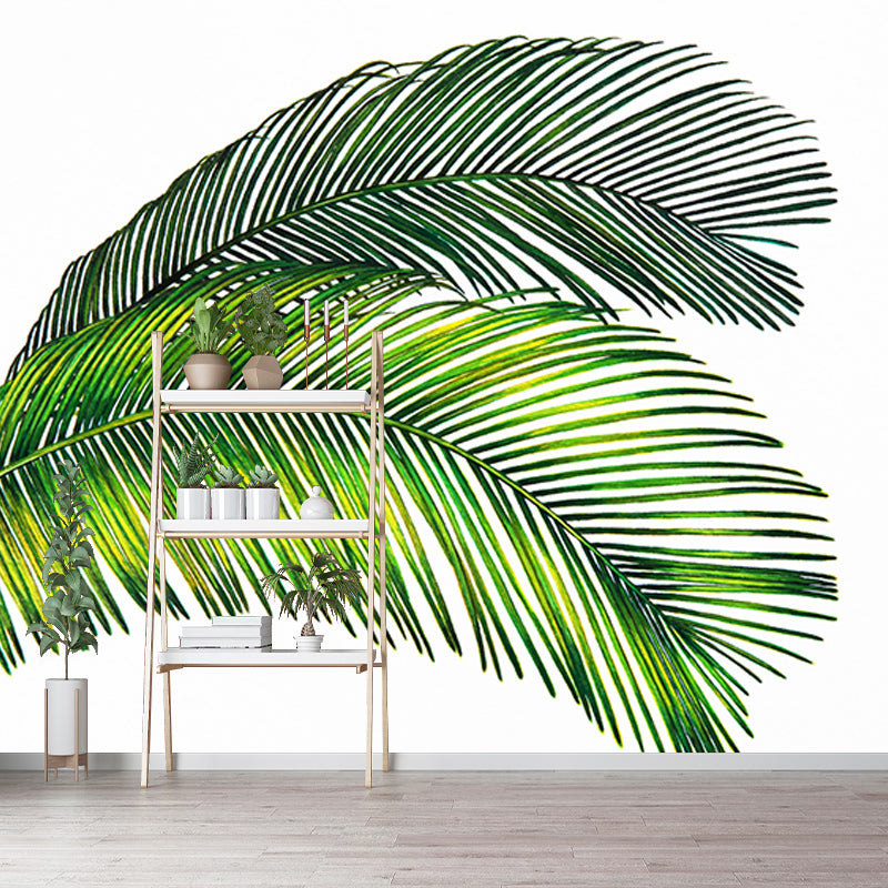 Tropical Leaves Mural Soft Color Stain Resistant Wall Art for Living Room