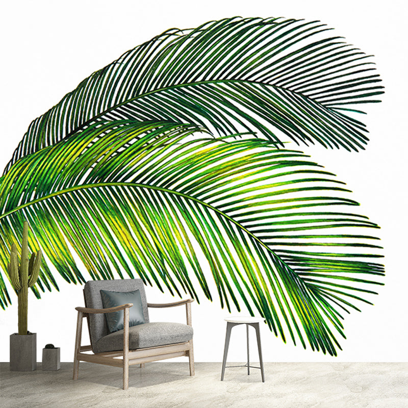 Tropical Leaves Mural Soft Color Stain Resistant Wall Art for Living Room