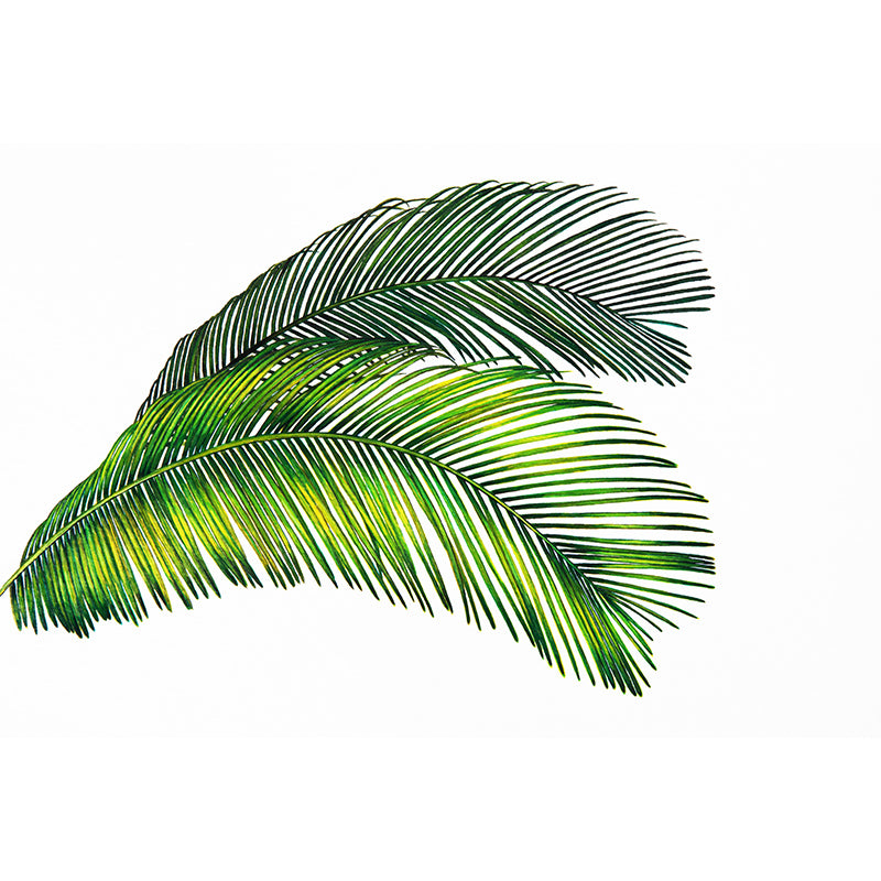 Tropical Leaves Mural Soft Color Stain Resistant Wall Art for Living Room