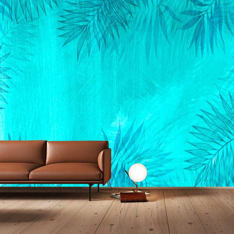 Tropical Plants Illustration Wall Decor Stain Resistant Wall Covering for Dining Room