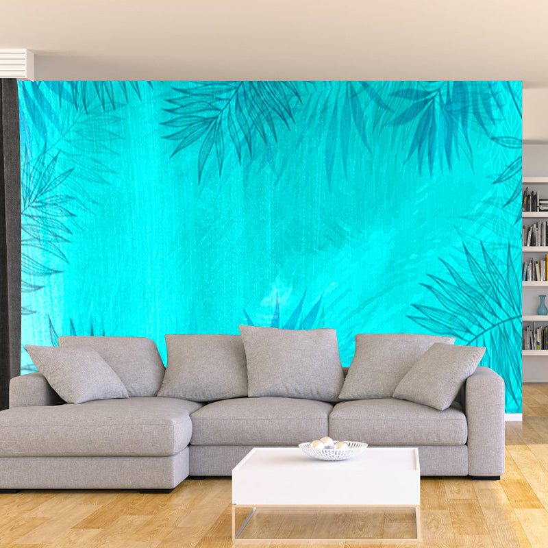 Tropical Plants Illustration Wall Decor Stain Resistant Wall Covering for Dining Room
