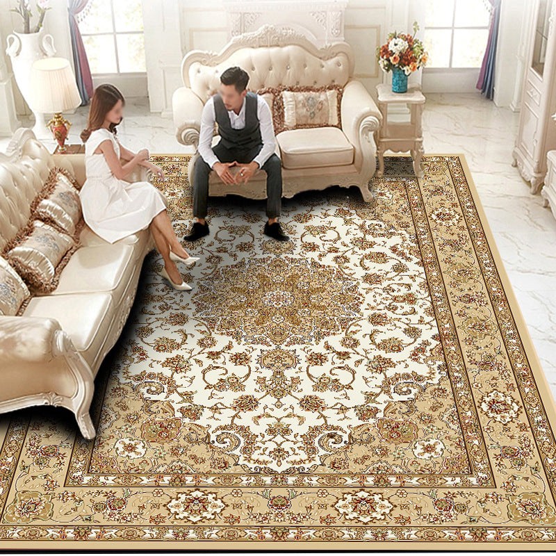 Traditional Rug Retro Medallion Print Carpet Polyester Stain Resistant Area Rug for Living Room