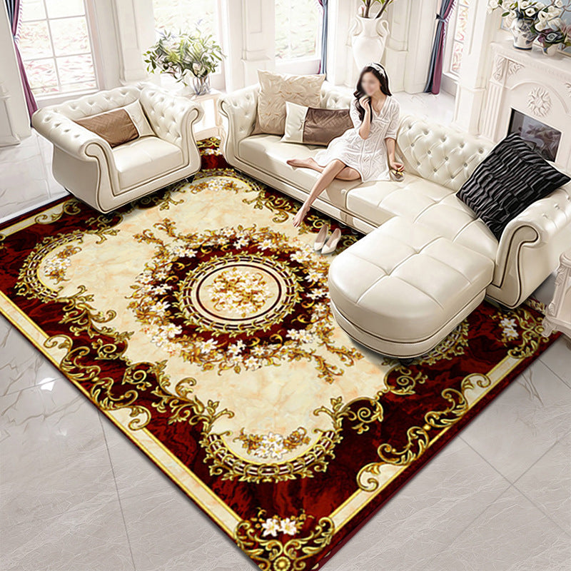 Traditional Rug Retro Medallion Print Carpet Polyester Stain Resistant Area Rug for Living Room