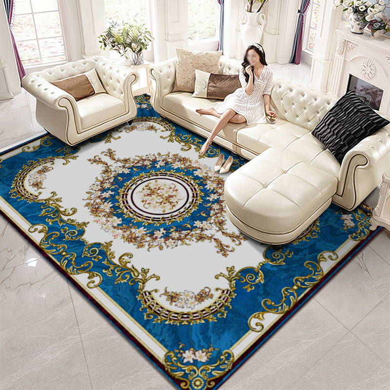 Traditional Rug Retro Medallion Print Carpet Polyester Stain Resistant Area Rug for Living Room