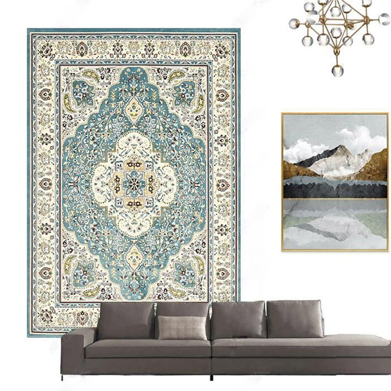 Moroccan Medallion Pattern Rug Polyester Indoor Carpet Non-Slip Backing Carpet for Living Room
